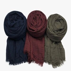 Set of Three Soft Scarves in NavyBlue Wine Red and Army Green